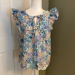 J Crew Factory floral ruffle sleeve summer blouse M